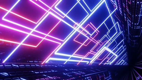 Hi-tech neon sci-fi tunel. Trendy neon glow lines form pattern and construction Stock Footage 193755997