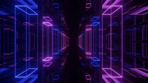 Hi-tech neon sci-fi tunel. Trendy neon glow lines form pattern and construction Stock Footage 194583014