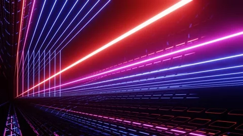 Hi-tech neon sci-fi tunel. Trendy neon glow lines form pattern and construction Stock Footage 195958666