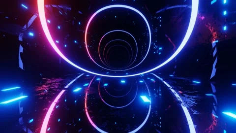 Hi-tech neon sci-fi tunel. Trendy neon glow lines form pattern and construction Stock Footage 195958684