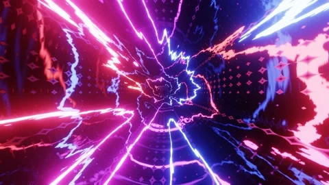 Hi-tech neon sci-fi tunel. Trendy neon glow lines form pattern and construction Stock Footage 196632360