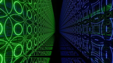 Hi-tech neon sci-fi tunel. Neon pattern hi tech technology. Trendy neon glow Stock Footage 196632488
