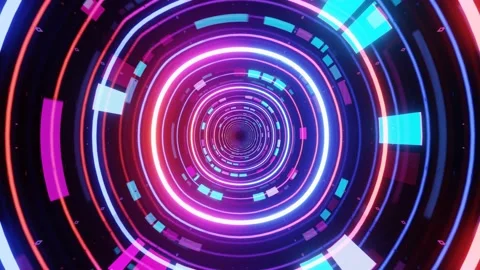 Hi-tech neon sci-fi tunel. Trendy neon glow lines form pattern and construction Video stock 196894757