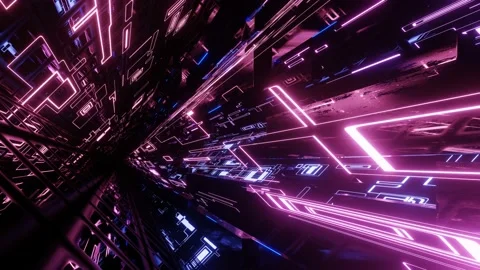 Hi-tech neon sci-fi tunel. Neon pattern hi tech technology. Trendy neon glow Stock Footage 198067998