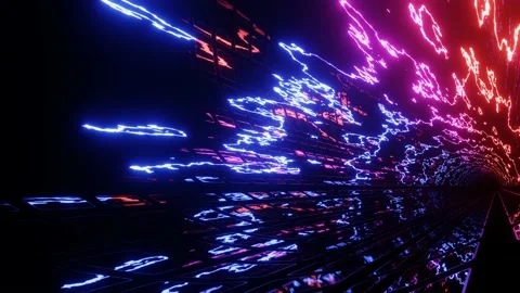 Hi-tech neon sci-fi tunel. Trendy neon glow lines form pattern and construction Stock Footage 199314816