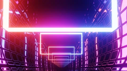 Hi-tech neon sci-fi tunel. Trendy neon glow lines form pattern and construction Stock Footage 200030372