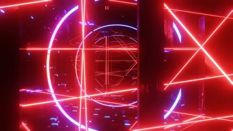 Hi-tech neon sci-fi tunel. Trendy neon glow lines form pattern and construction Stock Footage 200032316