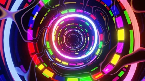 Hi-tech neon sci-fi tunel. Trendy neon glow lines form pattern and construction Stock Footage 200794030