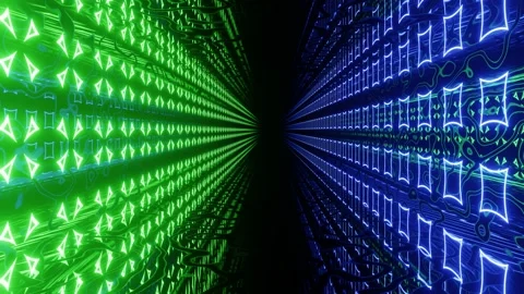 Hi-tech neon sci-fi tunel. Neon pattern hi tech technology. Trendy neon glow Stock Footage 201035322