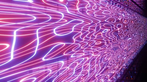Hi-tech neon sci-fi tunel. Trendy neon glow lines form pattern and construction Stock Footage 201218419