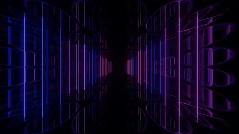 Hi-tech neon sci-fi tunel. Trendy neon glow lines form pattern and construction Stock Footage 203917083