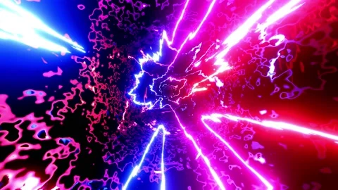Hi-tech neon sci-fi tunel. Trendy neon glow lines form pattern and construction Stock Footage 204876852