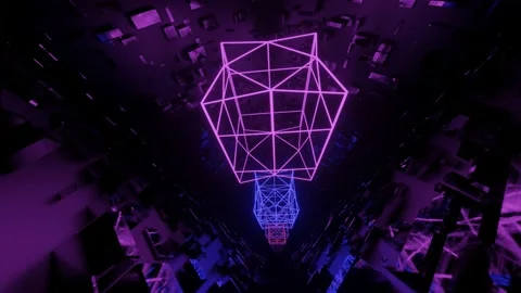 Hi-tech neon sci-fi tunel. Trendy neon glow lines form pattern and construction Stock Footage 205094879