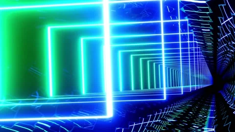 Hi-tech neon sci-fi tunel. Trendy neon glow lines form pattern and construction Stock Footage 205329894