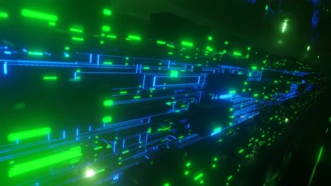Hi-tech neon sci-fi tunel. Trendy neon glow lines form pattern and construction Stock Footage 205572544