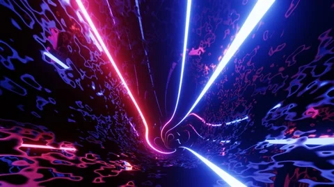 Hi-tech neon sci-fi tunel. Trendy neon glow lines form pattern and construction Stock Footage 211884280