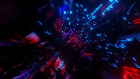 Hi-tech neon sci-fi tunel. Trendy neon glow lines form pattern and construction Stock Footage 217825327