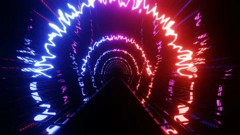 Hi-tech neon sci-fi tunel. Trendy neon glow lines form pattern and construction Stock Footage 224563249