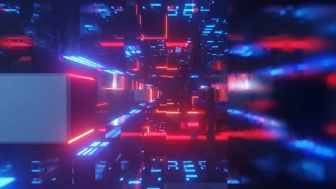 Hi-tech neon sci-fi tunel. Trendy neon glow lines form pattern and construction Stock Footage 225988256