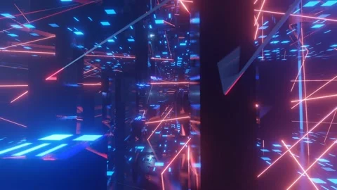 Hi-tech neon sci-fi tunel. Trendy neon glow lines form pattern and construction Stock Footage 227406083