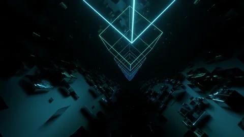 Hi-tech neon sci-fi tunel. Trendy neon glow lines form pattern and construction Stock Footage 228651382