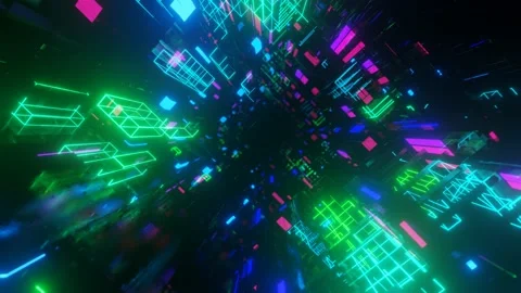 Hi-tech neon sci-fi tunel. Trendy neon glow lines form pattern and construction Stock Footage 236583565
