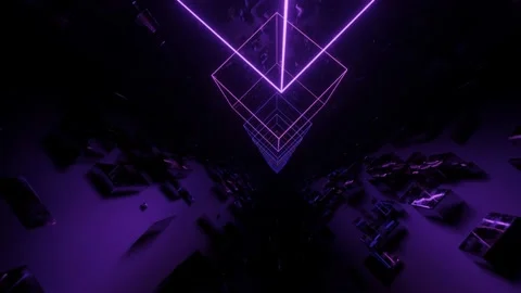 Hi-tech neon sci-fi tunel. Trendy neon glow lines form pattern and construction Stock Footage 236584178