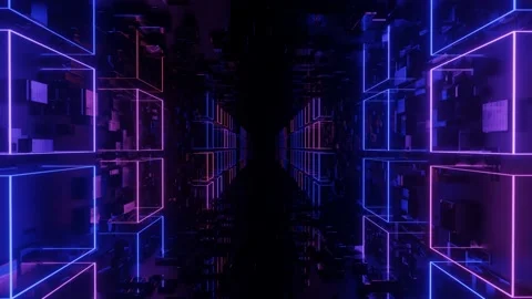 Hi-tech neon sci-fi tunel. Trendy neon glow lines form pattern and construction Stock Footage 237120264