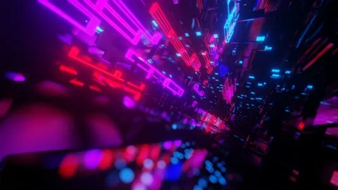 Hi-tech neon sci-fi tunel. Trendy neon glow lines form pattern and construction Stock Footage 237638720