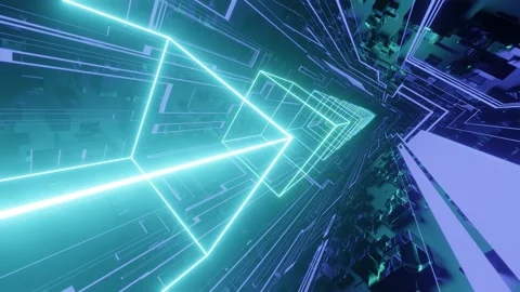 Hi-tech neon sci-fi tunel. Trendy neon glow lines form pattern and construction Stock Footage 237639720