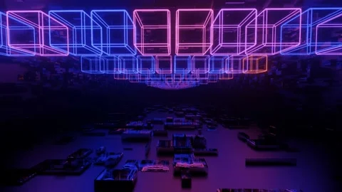 Hi-tech neon sci-fi tunel. Trendy neon g... | Stock Video | Pond5