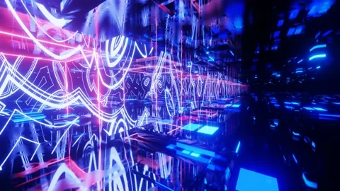 Hi-tech neon sci-fi tunel with hologram.... | Stock Video | Pond5