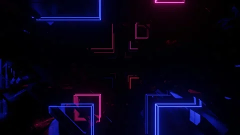 Hi-tech neon sci-fi tunel. Trendy neon glow lines form pattern and construction Stock Footage 241452996