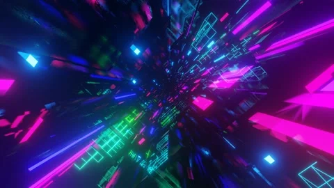 Hi-tech neon sci-fi tunel. Trendy neon glow lines form pattern and construction Видео 241453306