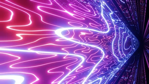 Hi-tech neon sci-fi tunel. Trendy neon glow lines form pattern and construction Stock Footage 242043078