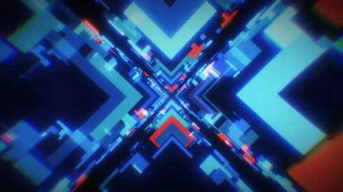 Hi-tech neon sci-fi tunel. Trendy neon glow lines form pattern and construction Stock Footage 242508641