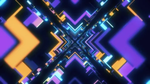 Hi-tech neon sci-fi tunel. Trendy neon glow lines form pattern and construction Stock Footage 242508698