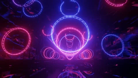 Hi-tech neon sci-fi tunel. Trendy neon glow lines form pattern and construction Stock Footage 242626635