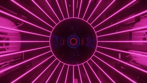Hi-tech neon sci-fi tunel. Trendy neon glow lines form pattern and construction Stock Footage 243769548