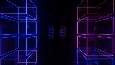 Hi-tech neon sci-fi tunel. Trendy neon glow lines form pattern and construction Stock Footage 281349834