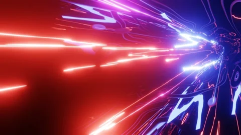 Hi-tech neon sci-fi tunel. Trendy neon glow lines form pattern and construction Stock Footage 281350161