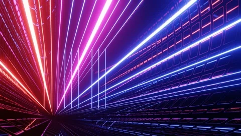 Hi-tech neon sci-fi tunel. Trendy neon glow lines form pattern and construction Stock Footage 281350399
