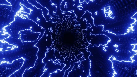 Hi-tech neon sci-fi tunel. Trendy neon glow lines form pattern and construction Stock Footage 281350463