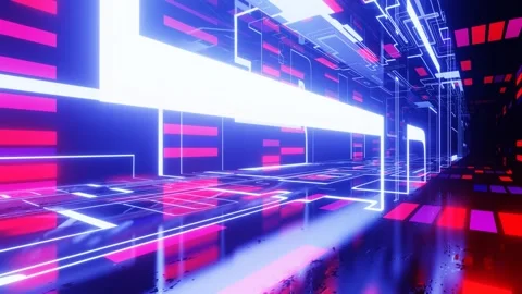 Hi-tech neon sci-fi tunel. sci-fi pattern Trendy neon glow lines form pattern Stock Footage 282509982