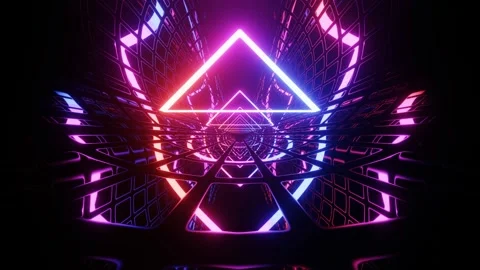 Hi-tech neon sci-fi tunel. Trendy neon glow lines form pattern and construction Stock Footage 282510145