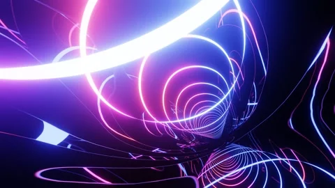 Hi-tech neon sci-fi tunel. Trendy neon glow lines form pattern and construction Stock Footage 315468969