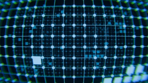 Hi-tech neon sci-fi flight through the grid. 3d looped seamless 4k Stock Footage 329347299