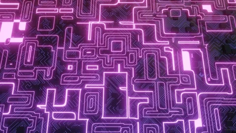 Hi tech pattern on plane surface, neon glow, complex elements and structure. 4k Stock Footage 194398130