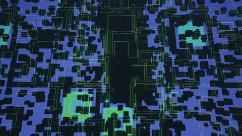 Hi tech pattern on plane surface, neon glow, complex elements and structure. 3d Stock Footage 195957641