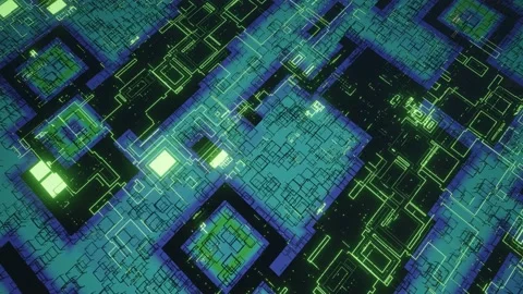 Hi tech pattern on plane surface, neon glow, complex elements and structure. 3d Stock Footage 217822268